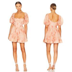 Bardot Kiah Pink Floral Corset Mini Dress Puff Sleeve 8 Coquette Large